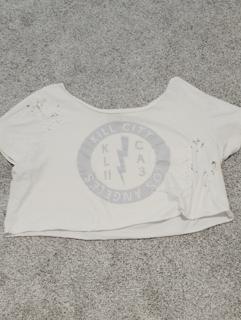 Kill City Los Angeles Distressed White Graphic Crop Top